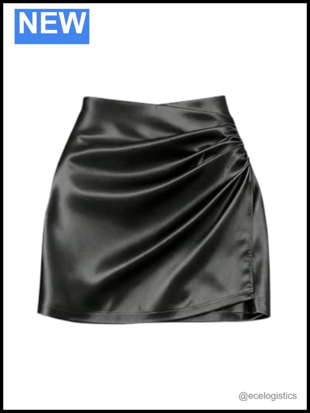 Satin Mini Wrap Skirt High Waisted Ruched Bodycon Elegant Silky Work Skirt